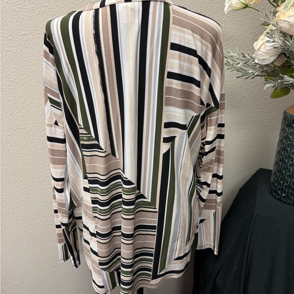 Dana Buchman Striped Split Neck Tunic Top Olive Black Cream XL - Picture 3 of 8